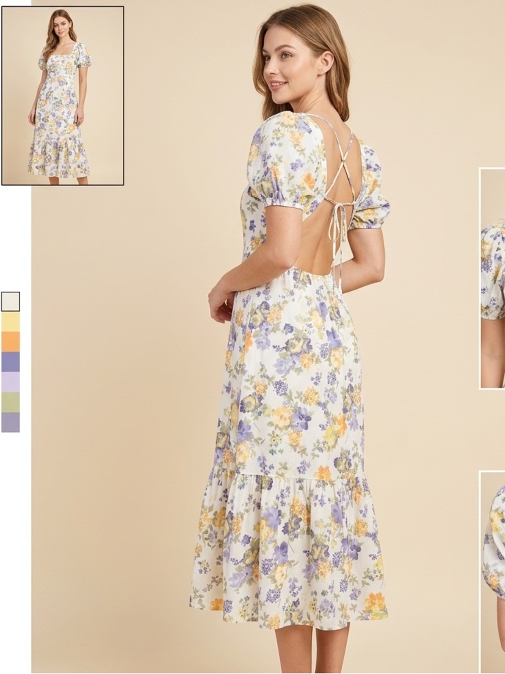 NWT Cottagecore puff sleeve Tiered Midi Dress Floral cottonlinen boho Just Found